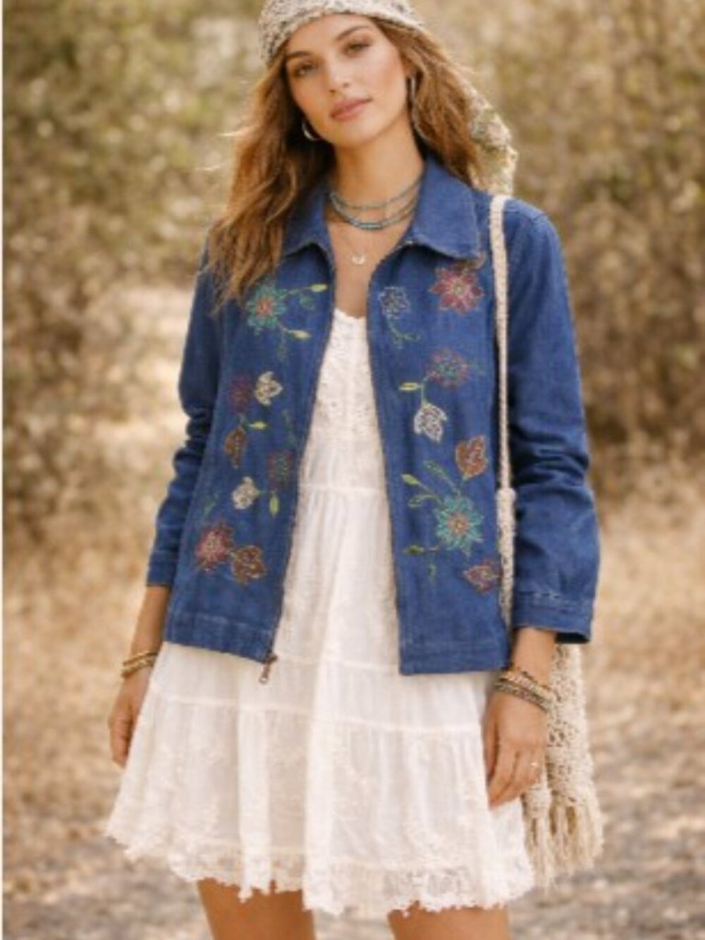 Alfred Dunner Denim Jacket Womens 8 Blue Floral Embroidered Cottagecore Vintage‎